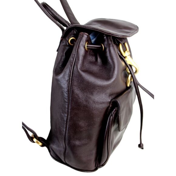 Bloomingdale's BROWN GENUINE LEATHER FLAP BACKPACK SHOULDER BAG HANDBAG PURSE - Picture 3 of 15